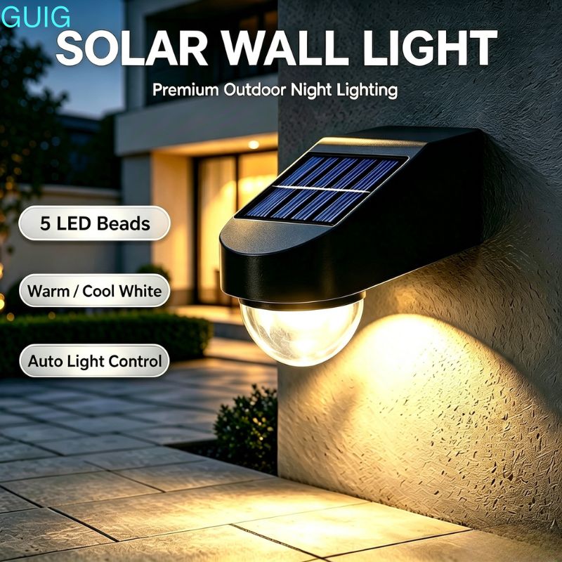 Outdoor Power Brush - 5 LED Solar-Wandleuchte für Außen, Wasserdicht,
