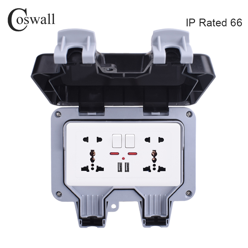 Outdoor Usb Power Outlet - Coswall IP66 Wetterfeste, wasserdichte Outdoor-Box-Wandsteckdose, 13