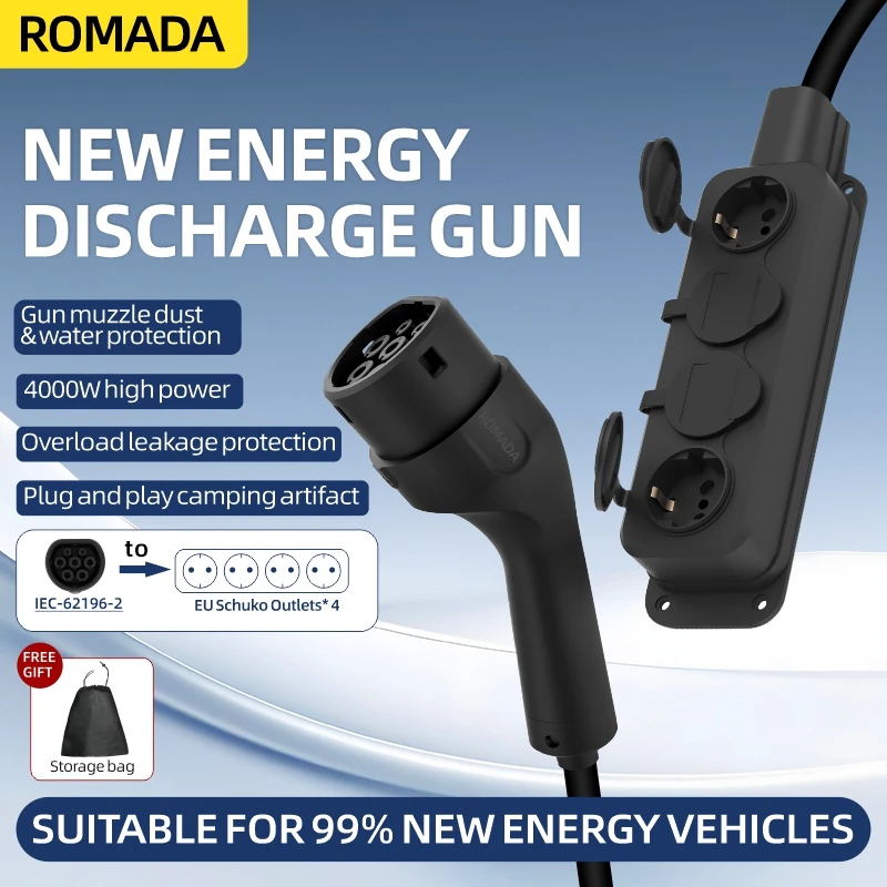 Outdoor Power Tower - Tragbares 16A 4KW V2L-Kabel Elektroauto-Seitenauslassstecker EV-Ladegerät