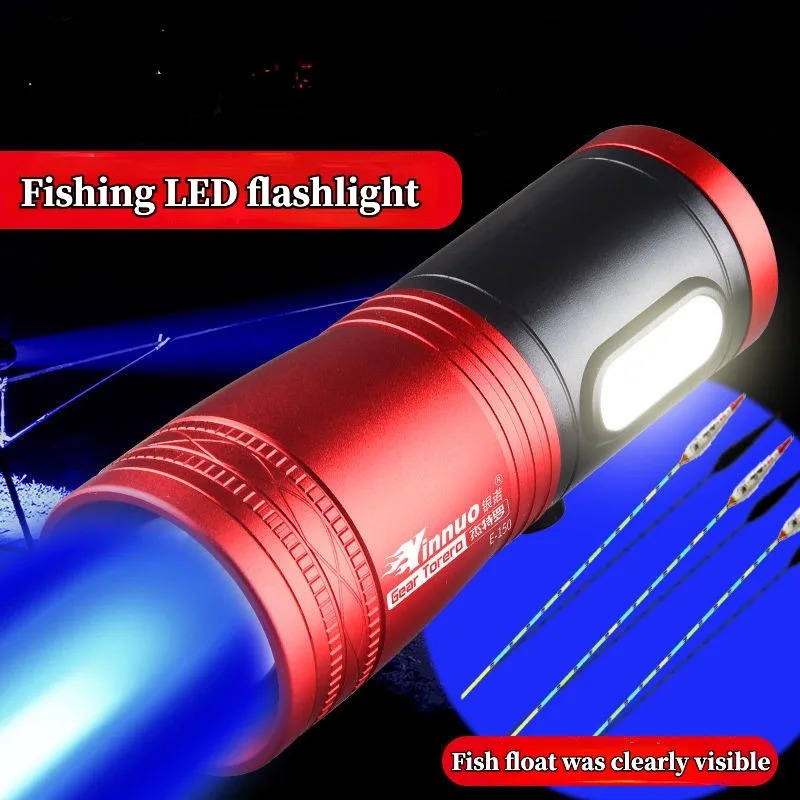 Outdoor Power Lights - Tragbare Angellaterne, wiederaufladbar, 4 Lichtquellen, Angel-LED-Taschenlampe,