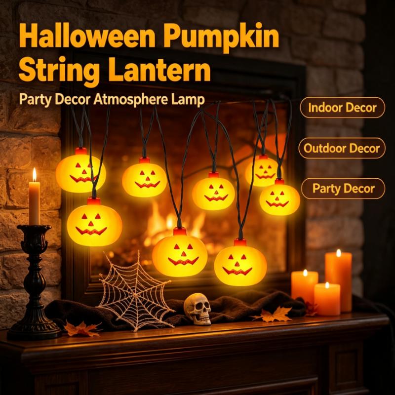 Outdoor Power Lights - Batteriebetriebene Halloween-Kürbis-Lichterkette 20LED, Jack-o'-Lantern-Girlande für Outdoor-