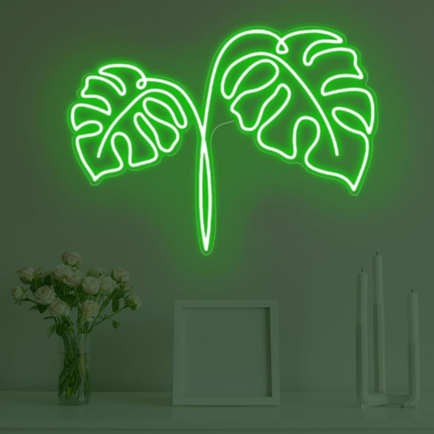 Outdoor Power And Plant - Monstera-Blatt Neonschild USB-betriebene Pflanzen-LED-Leuchte für Spielzimmer,